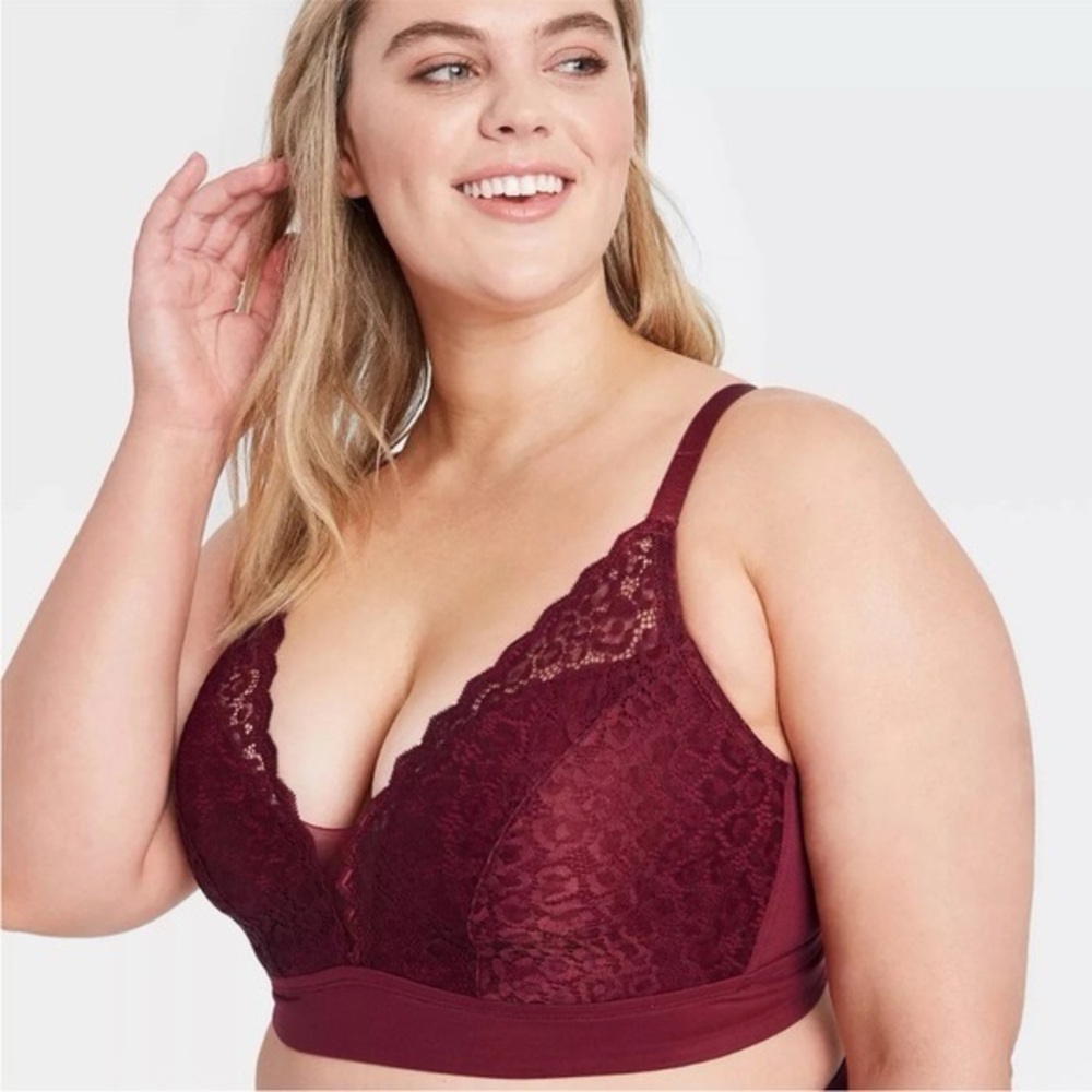 Auden Red Lace Wireless Bra Size 1X